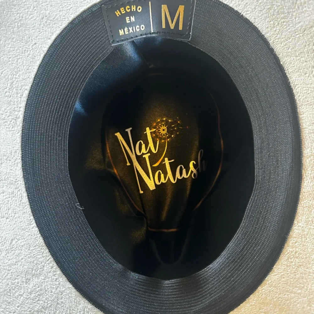 Elegant Cream and Tan Women's Hat with Gold Rings - Picture 5 of 5